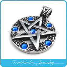 Colgante de estrella de David de acero inoxidable de alta calidad Piedras azules Grabado Estrella de cinco puntos Medalla colgante